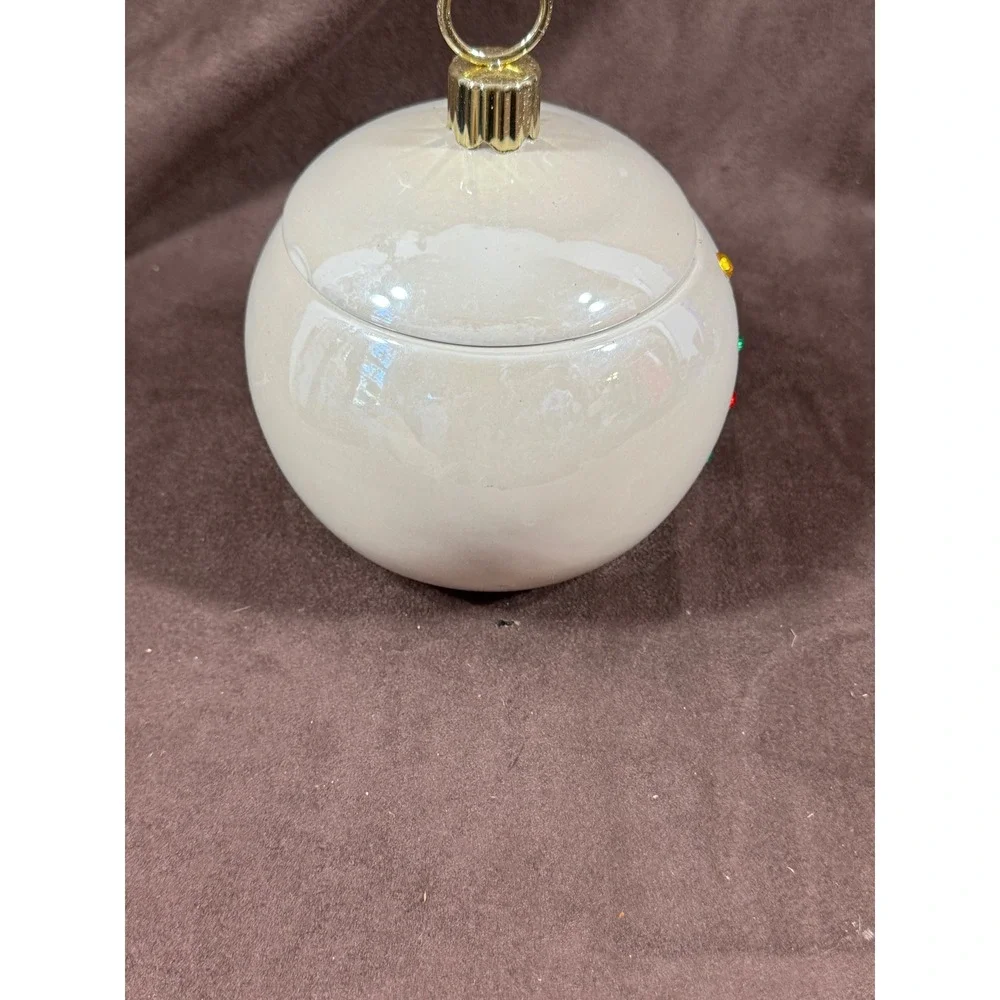 Teleflora Gift Christmas Ornament Ceramic Lidded Jar Rhinestone Tree Cream 6.5